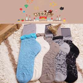 2015新款日系纯棉袜春秋长筒堆堆袜蕾丝边女款韩版拼接咖啡色袜子